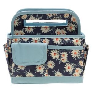 Multipurpose Fabric Tote Bag Storage Caddy with Multiple Pockets in Blue Daisy
